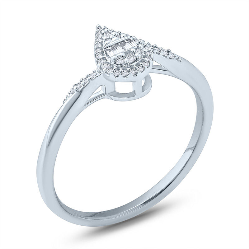 Main Image 2 of 1/10 CT. T.W. Composite Diamond Pear-Shaped Frame Bypass Promise Ring in 10K White Gold