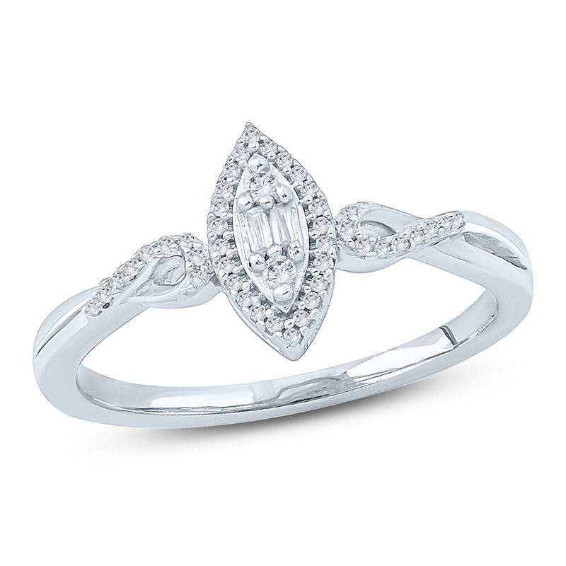 Main Image 1 of 1/10 CT. T.W. Composite Diamond Marquise Frame Twist Loop Promise Ring in 10K White Gold