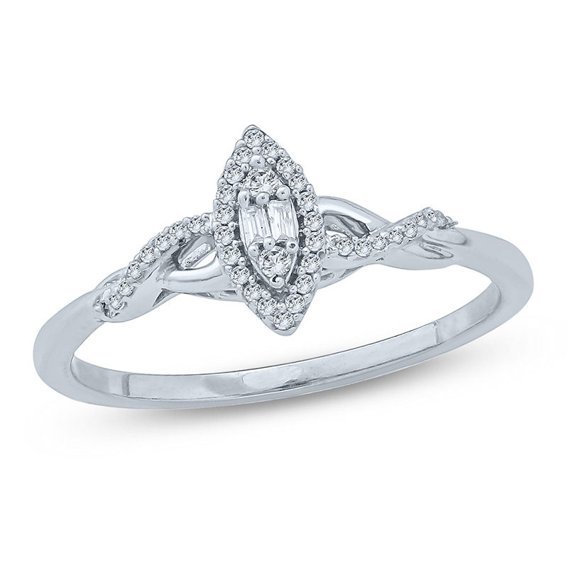 Main Image 1 of 1/10 CT. T.W. Composite Diamond Marquise Frame Twist Promise Ring in 10K White Gold
