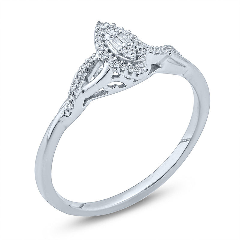 Main Image 2 of 1/10 CT. T.W. Composite Diamond Marquise Frame Twist Promise Ring in 10K White Gold