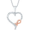 Thumbnail Image 1 of 1/20 CT. T.W. Diamond Awareness Ribbon and Heart Pendant in 10K Two-Tone Gold
