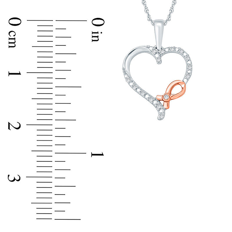 Main Image 2 of 1/20 CT. T.W. Diamond Awareness Ribbon and Heart Pendant in 10K Two-Tone Gold