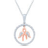 Thumbnail Image 0 of 1/20 CT. T.W. Diamond Ribbon with Angel Wings Dangle and Circle Pendant in Sterling Silver with 14K Rose Gold Plate