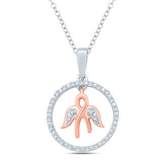 1/20 CT. T.W. Diamond Ribbon with Angel Wings Dangle and Circle Pendant in Sterling Silver with 14K Rose Gold Plate