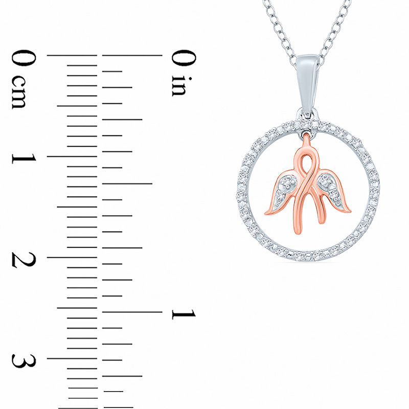 Main Image 2 of 1/20 CT. T.W. Diamond Ribbon with Angel Wings Dangle and Circle Pendant in Sterling Silver with 14K Rose Gold Plate