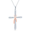 Thumbnail Image 0 of 1/20 CT. T.W. Diamond Awareness Ribbon and Cross Pendant in Sterling Silver with 14K Rose Gold Plate