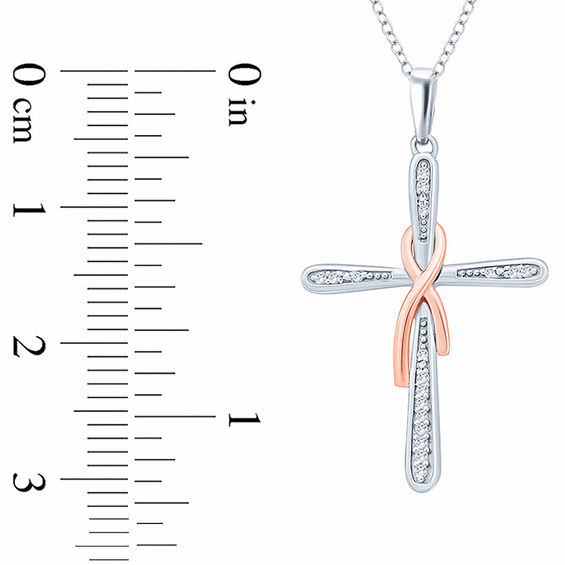 1/20 CT. T.w. Diamond Awareness Ribbon and Cross Pendant in Sterling Silver with 14K Rose Gold Plate