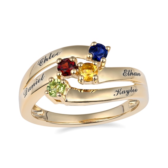 Mother's 3.0mm Birthstone Double Row Bypass Ring (1-4 Stones and Names)