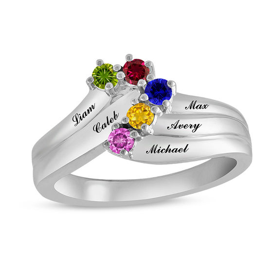 Mother's Birthstone Multi-Row "V" Ring (1-5 Stones and Names)