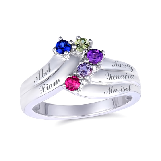 Mother's Birthstone Multi-Row "V" Ring (1-5 Stones and Names)