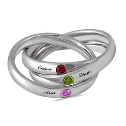 Mother's 3.0mm Bezel-Set Birthstone Interlocking Stackable Ring (1-3 Stones and Names)