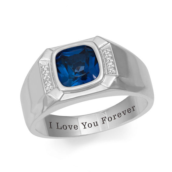 8.0mm Cushion-Cut Birthstone and Diamond Accent Ring (1 Stone and Line)
