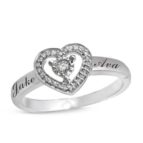 1/10 CT. T.w. Diamond Heart Frame Promise Ring (2 Names)