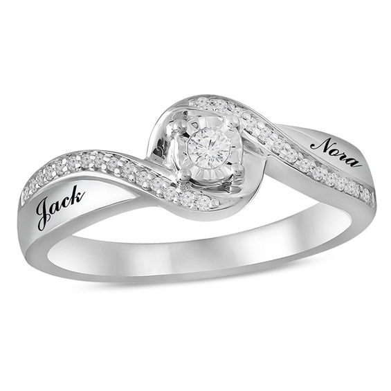 1/8 CT .T.w. Diamond Bypass Frame Promise Ring (2 Names)