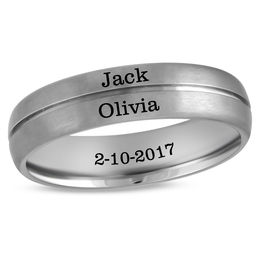 Couple's Engravable Grooved Wedding Band (2 Names and 1 Line)