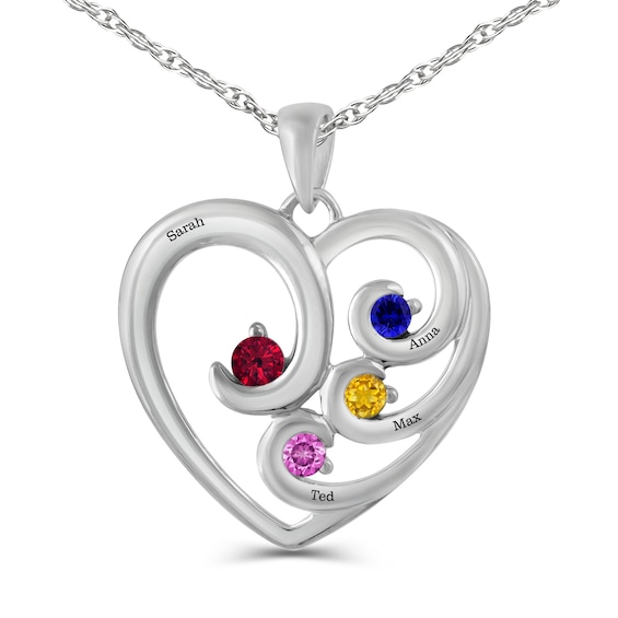 Mother's 3.0mm Birthstone Swirl Heart Pendant (2-4 Stones and Names)