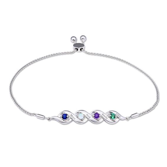 Mother's 3.0mm Birthstone Cascading Bolo Bracelet in Sterling Silver (1-4 Stones and Names) - 8.5"