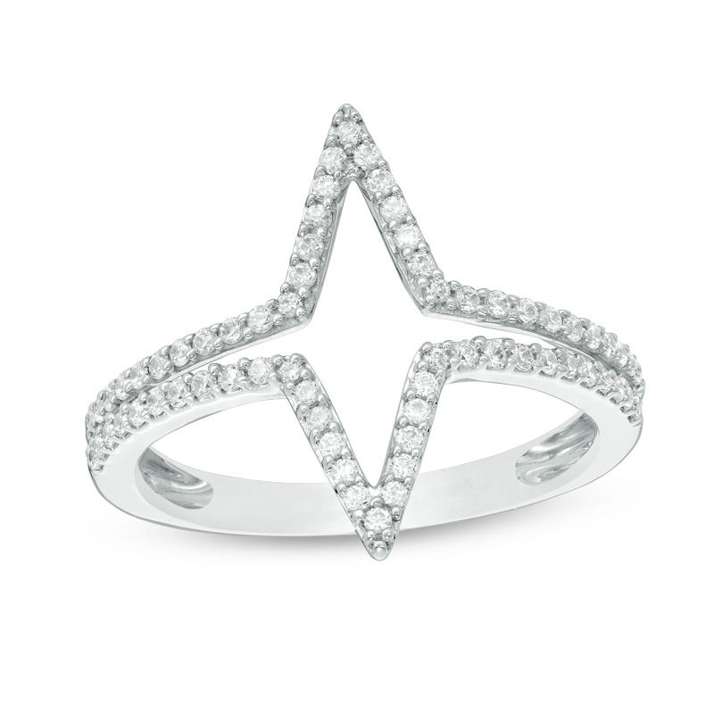 Main Image 1 of 1/3 CT. T.W. Diamond Double Triangle Split Ring in 10K White Gold