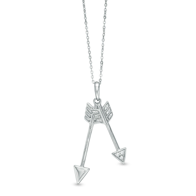 1/15 CT. T.W. Diamond Double Arrow Pendant in 10K White Gold