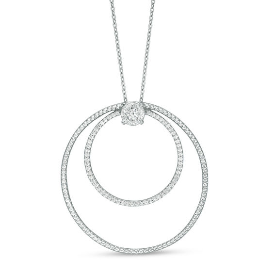 3/8 CT. T.w. Diamond Double Open Circle Pendant in 10K White Gold