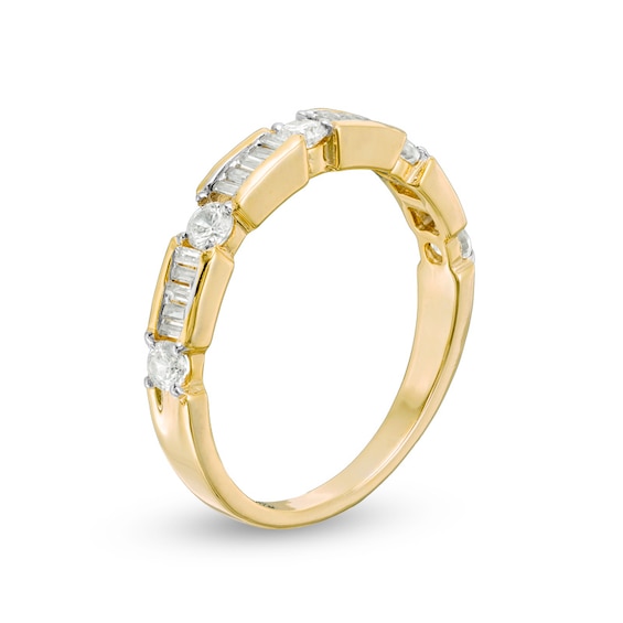 1/2 CT. T.w. Baguette and Round Diamond Alternating Wedding Band in 10K Gold