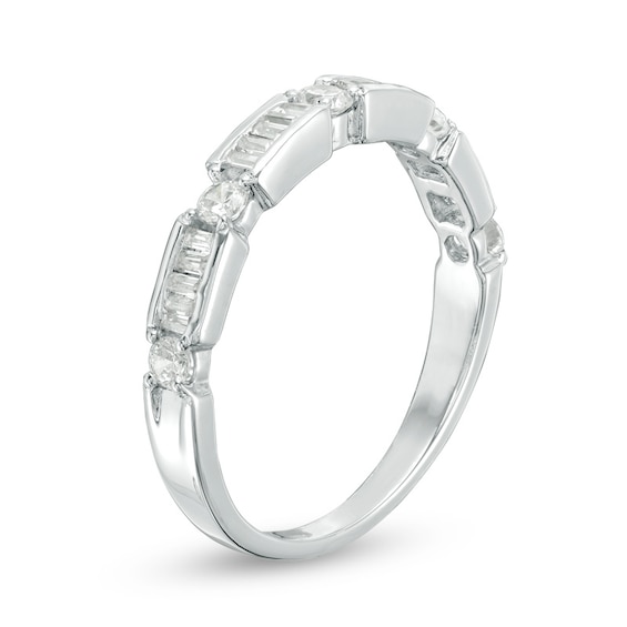 1/2 CT. T.w. Baguette and Round Diamond Alternating Wedding Band in 10K White Gold