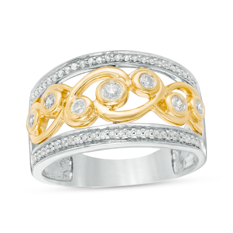 Main Image 1 of 3/8 CT. T.W. Diamond Filigree Scroll Ring in 10K Two-Tone Gold