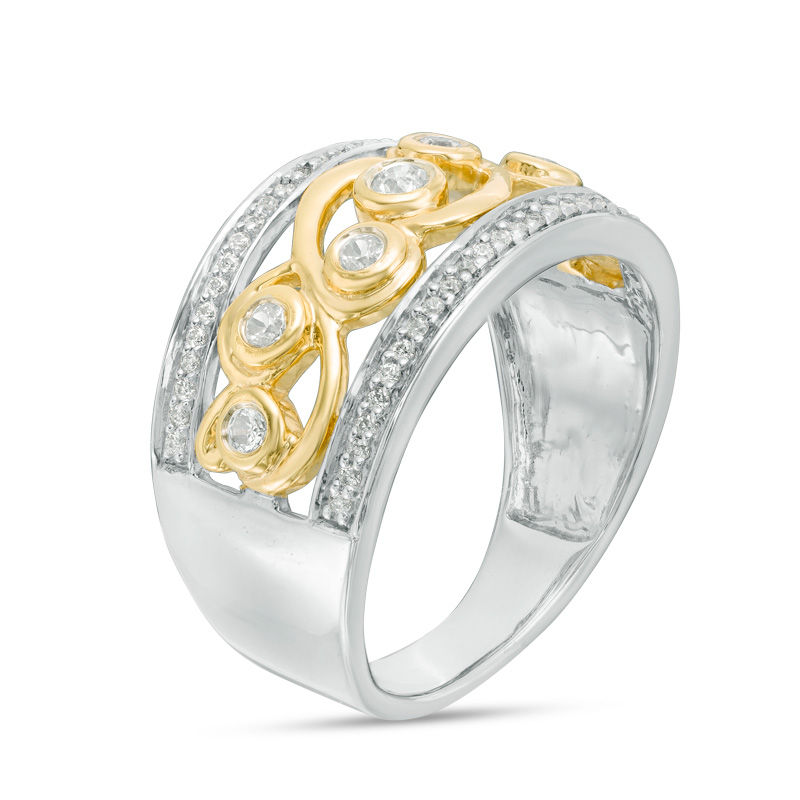 Main Image 2 of 3/8 CT. T.W. Diamond Filigree Scroll Ring in 10K Two-Tone Gold