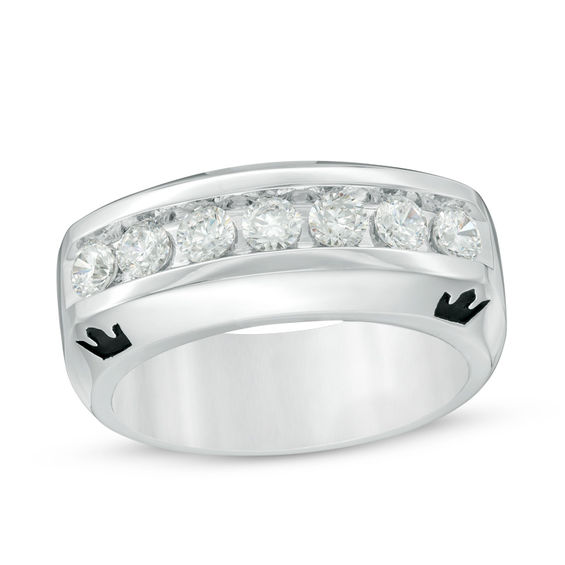 Enchanted Disney Men s 1 CT. T.W. Diamond Crown Wedding Band in 14K White Gold Zales