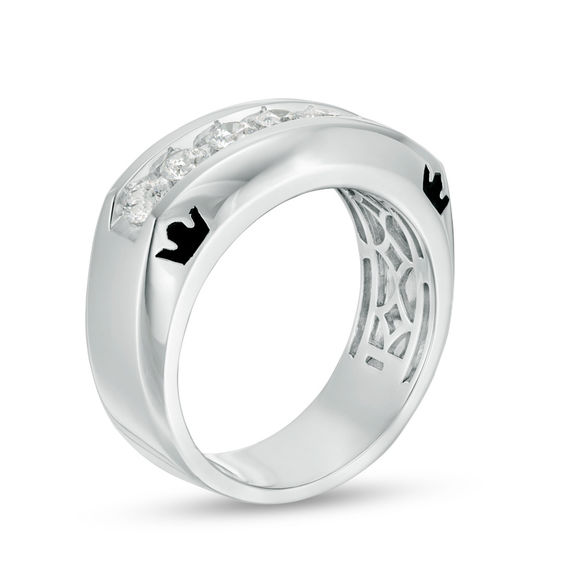 Enchanted Disney Men's 1 CT. T.W. Diamond Crown Wedding Band in 14K White Gold Enchanted Disney Men's 1 CT. T.W. Diamond Crown Wedding Band in 14K White Gold