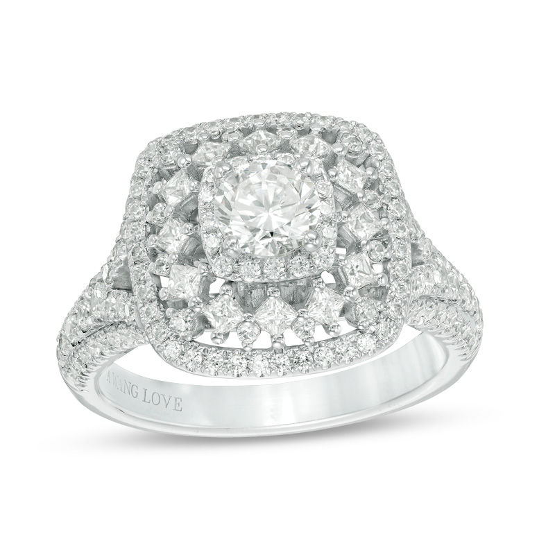 Main Image 1 of Vera Wang Love Collection 1-1/2 CT. T.W. Diamond Double Cushion Frame Engagement Ring in 14K White Gold
