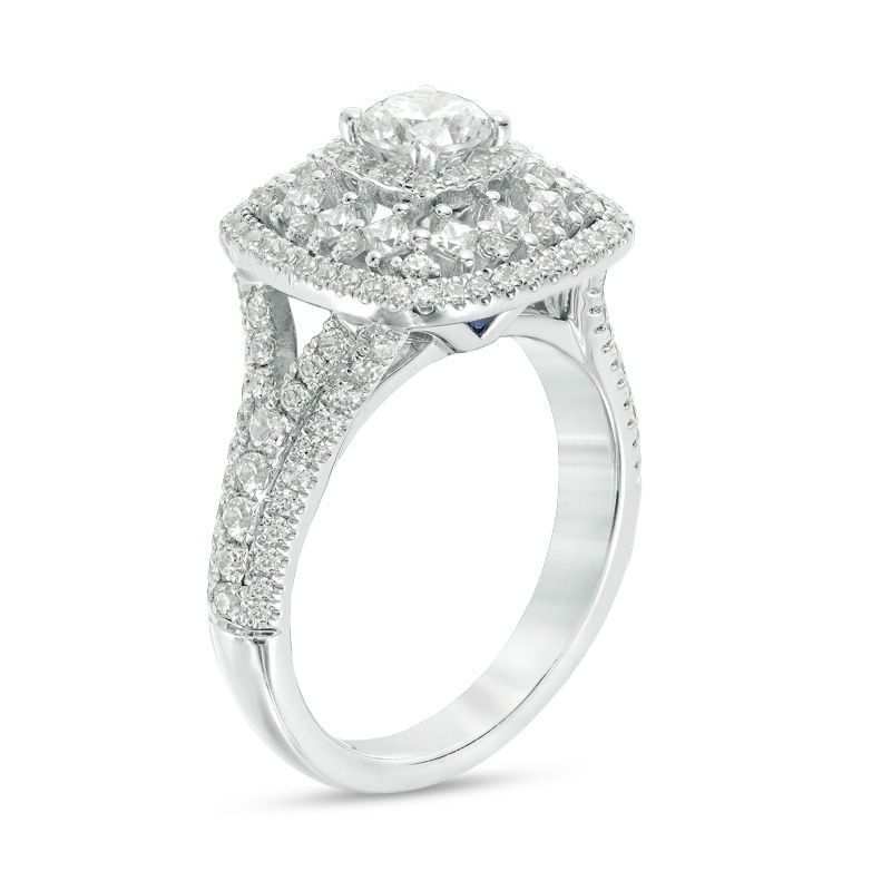 Main Image 2 of Vera Wang Love Collection 1-1/2 CT. T.W. Diamond Double Cushion Frame Engagement Ring in 14K White Gold