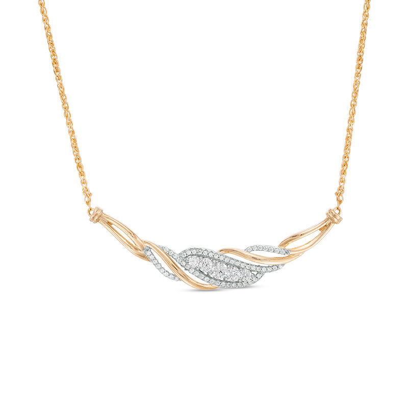 Main Image 1 of 1/2 CT. T.W. Diamond Twist Wave Necklace in 10K Gold - 15.5"