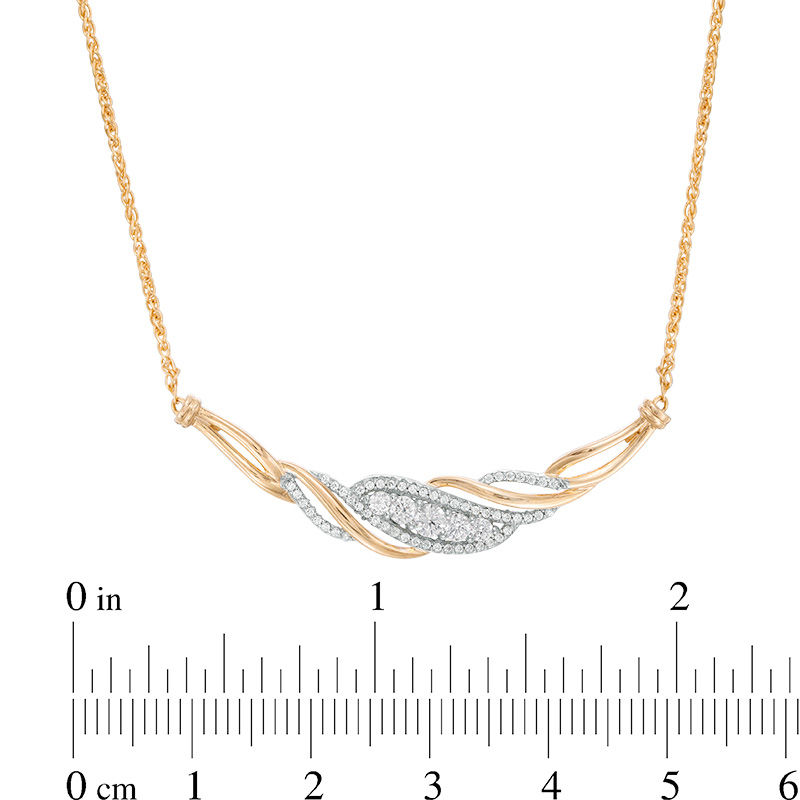 Main Image 2 of 1/2 CT. T.W. Diamond Twist Wave Necklace in 10K Gold - 15.5"