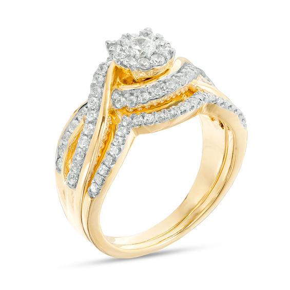 3/4 CT. T.w. Diamond Frame Bypass Bridal Set in 10K Gold