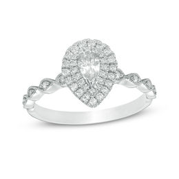1/2 CT. T.W. Pear-Shaped Diamond Double Frame Vintage-Style Engagement Ring in 14K White Gold