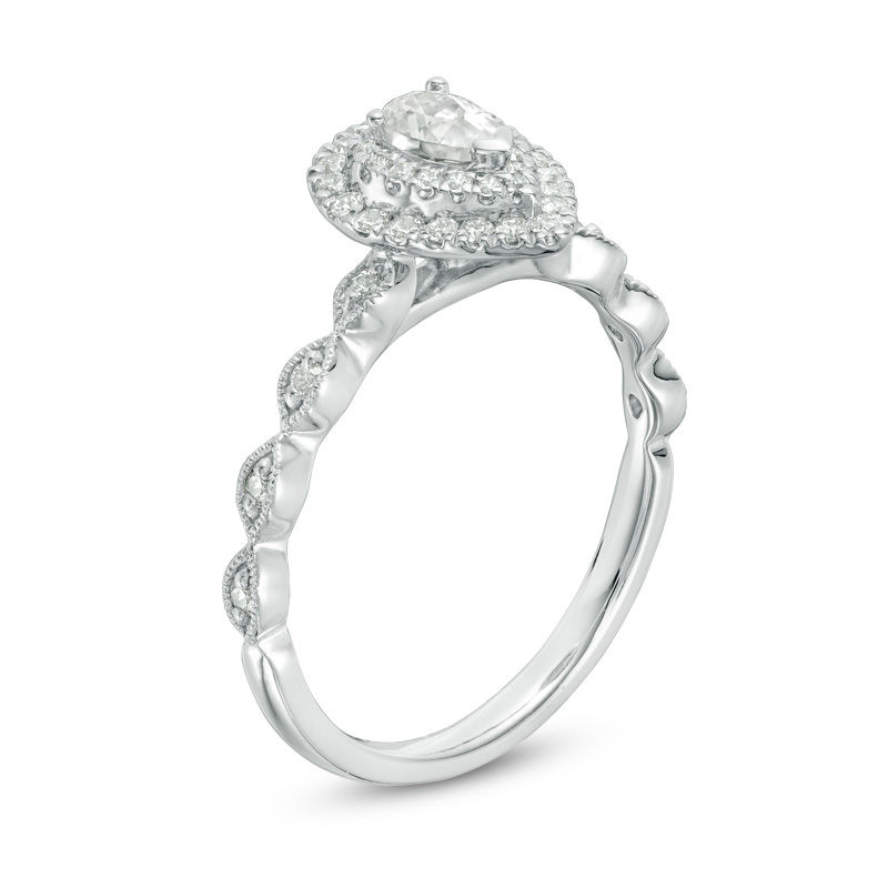 1/2 CT. T.W. Pear-Shaped Diamond Double Frame Vintage-Style Engagement Ring in 14K White Gold