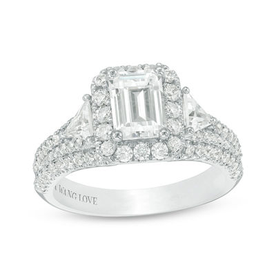 Vera Wang Love Collection 2 1 4 CT. T.W. Certified Emerald Cut Diamond Frame Engagement Ring in 14K White Gold I SI2