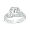 Thumbnail Image 1 of Vera Wang Love Collection 2-1/4 CT. T.W. Certified Emerald-Cut Diamond Frame Engagement Ring in Platinum (I/SI2)