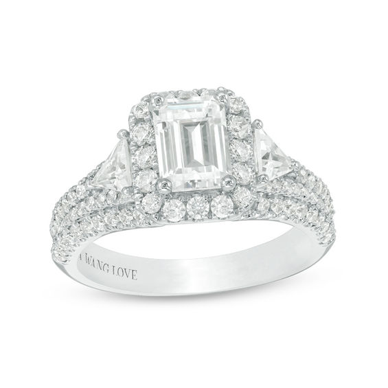 Vera Wang Love Collection 2-1/4 CT. T.w. Certified Emerald-Cut Diamond Frame Engagement Ring in Platinum (I/Si2)