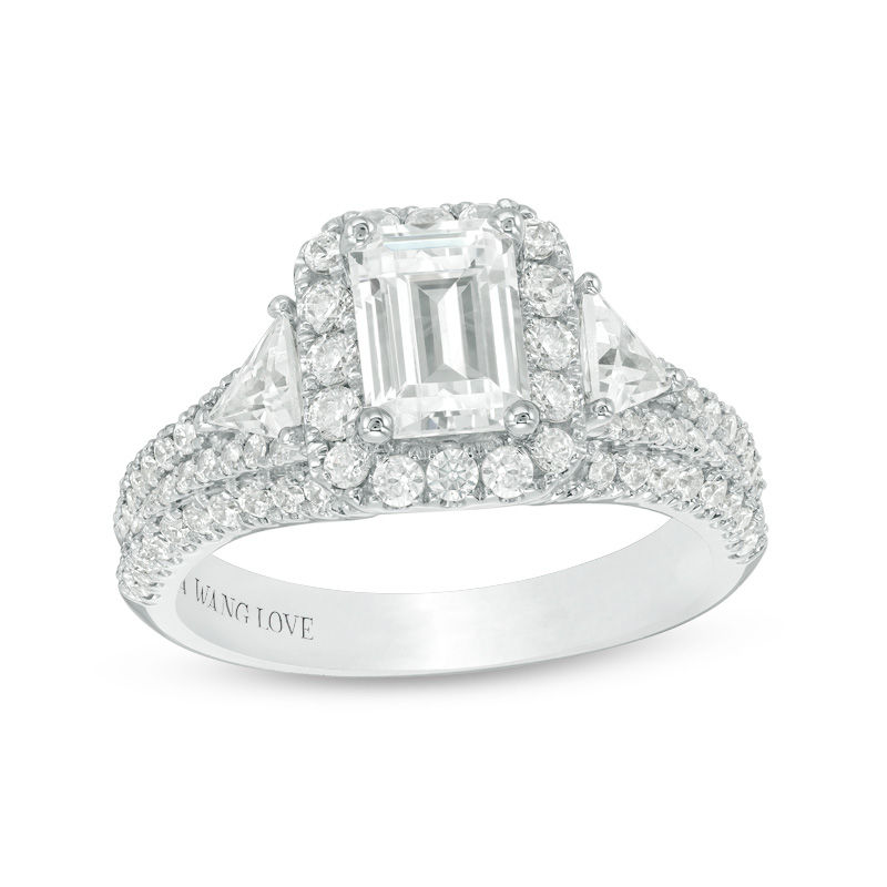 Main Image 1 of Vera Wang Love Collection 2-1/4 CT. T.W. Certified Emerald-Cut Diamond Frame Engagement Ring in Platinum (I/SI2)