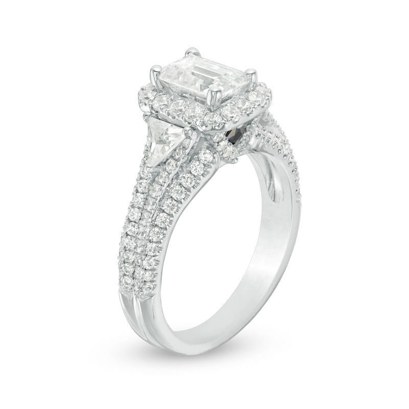 Main Image 2 of Vera Wang Love Collection 2-1/4 CT. T.W. Certified Emerald-Cut Diamond Frame Engagement Ring in Platinum (I/SI2)