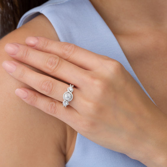 1 CT. T.w. Diamond Past Present FutureÂ® Frame Twist Engagement Ring in 14K White Gold