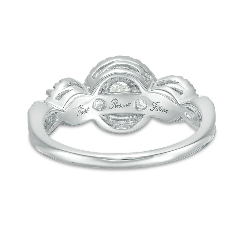 Main Image 4 of 1 CT. T.W. Diamond Past Present Future® Frame Twist Engagement Ring in 14K White Gold