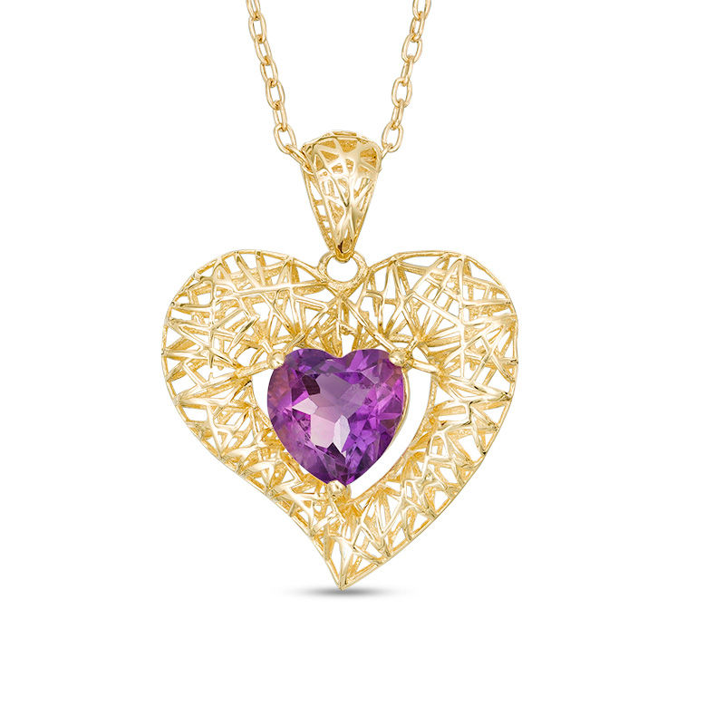 Main Image 1 of 6.0mm Amethyst Mesh Basket Heart Pendant in 10K Gold