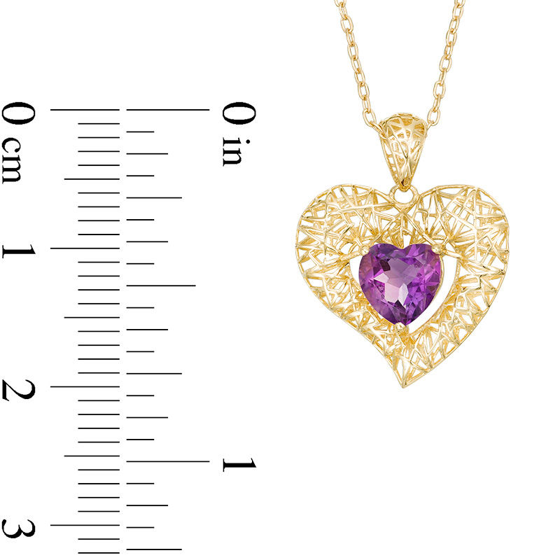 6.0mm Amethyst Mesh Basket Heart Pendant in 10K Gold