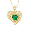 Thumbnail Image 1 of 6.0mm Lab-Created Green Spinel Mesh Basket Heart Pendant in 10K Gold