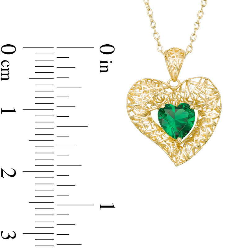 Main Image 2 of 6.0mm Lab-Created Green Spinel Mesh Basket Heart Pendant in 10K Gold