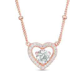 5.0mm Lab-Created White Sapphire Heart Bead Station Necklace in Sterling Silver with 18K Rose Gold Plate