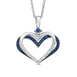 The Kindred Heart from Vera Wang Love Collection Sapphire and 1/10 CT. T.W. Diamond Pendant in Sterling Silver - 19&quot;